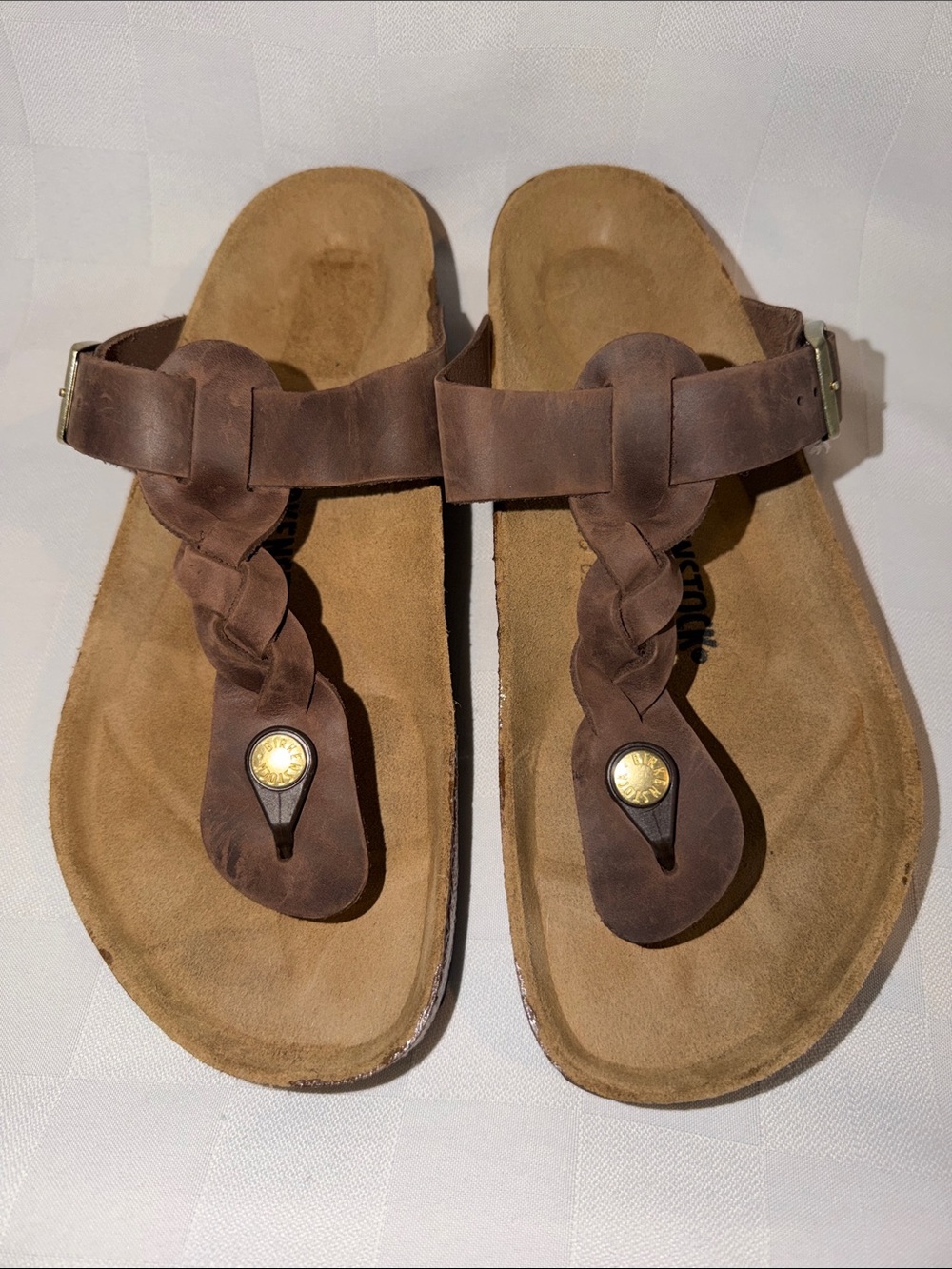Sz 41 10-10.5 Birkenstock Brown Habana Braided Oiled Leather Sandals